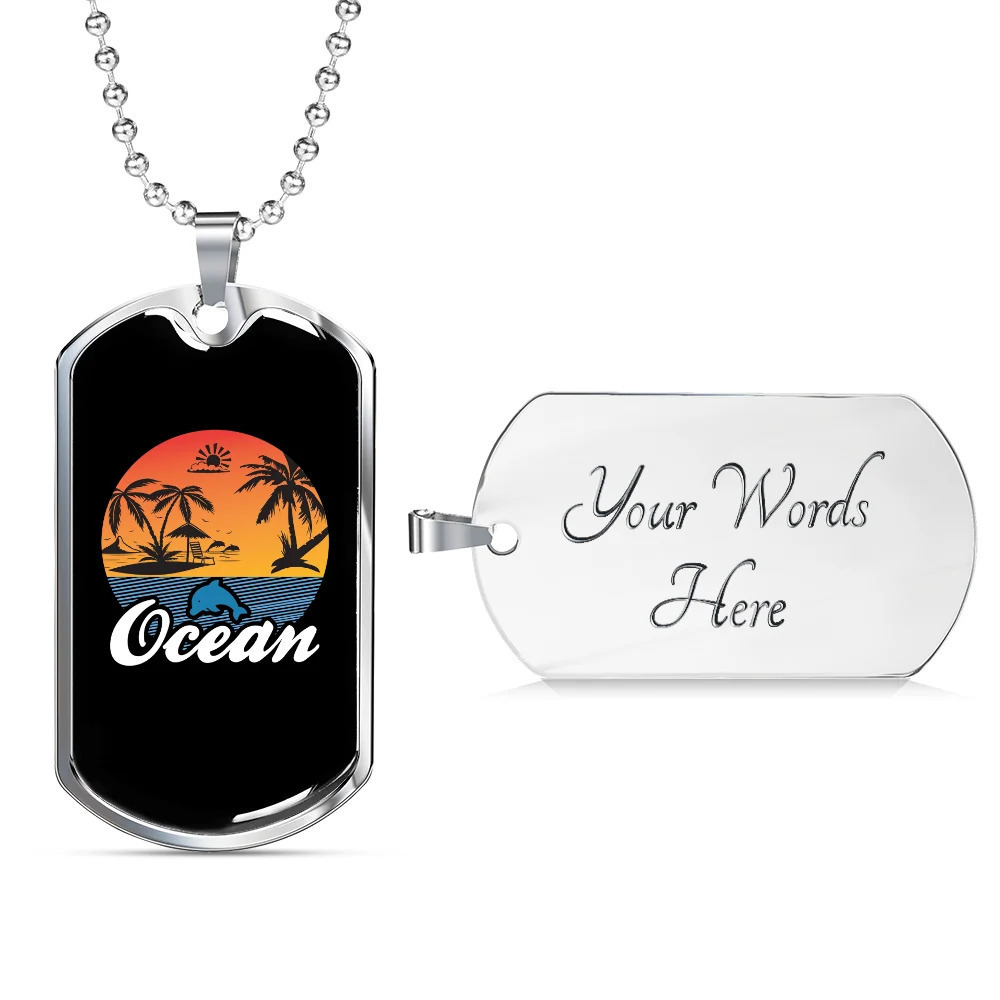 Camper Necklace Ocean Personalized Engraved Silver Dog Tag Necklace Custom Name